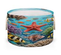 Drekrid Large Storage Baskets - Starfish Tropical Fish Ocean Nursery Organizer Bin Box with Handles, Round Collapsible Laundry Hamper for Toys, Blanket, Bedroom Living Room Home Decor, Gift Basket