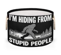 Drekrid Large Storage Baskets - Stupid People Sasquatch Nursery Organizer Bin Box with Handles, Round Collapsible Laundry Hamper for Toys, Blanket, Bedroom Living Room Home Decor, Gift Basket