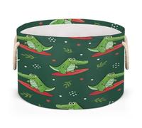 Drekrid Large Storage Baskets - Surfing Crocodile Nursery Round Collapsible Organizer Bin Box, Laundry Hamper for Kids Toys, Blanket, Bedroom Living Room Home Decor, Gift Basket, 50x34cm