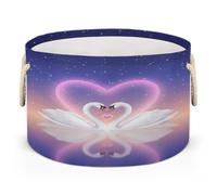 Drekrid Large Storage Baskets - Swan Couple Valentines Nursery Organizer Bin Box with Handles Collapsible Round Laundry Hamper for Kids Toys Pet Blanket, Bedroom Living Room Home Decor Gift Basket