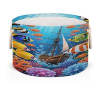Drekrid Large Storage Baskets - Tropical Fish Coral Nursery Organizer Bin Box with Handles, Round Collapsible Laundry Hamper for Toys, Blanket, Bedroom Living Room Home Decor, Gift Basket