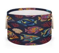 Drekrid Large Storage Baskets - Tropical Fish Coral Nursery Round Organizer Bin Box with Handles, Collapsible Laundry Hamper for Kids Toys, Blanket, Bedroom Living Room Home Decor, Gift Basket