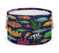 Drekrid Large Storage Baskets - Tropical Fish Coral Ocean Boho Nursery Organizer Bin Box with Handles, Round Collapsible Laundry Hamper for Toys, Blanket, Bedroom Living Room Home Decor, Gift Basket