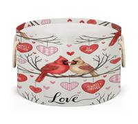 Drekrid Large Storage Baskets - Valentines Cardinals Nursery Round Collapsible Organizer Bin Box, Laundry Hamper for Kids Toys, Blanket, Bedroom Living Room Home Decor, Gift Basket, 50x34cm