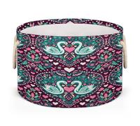 Drekrid Large Storage Baskets - Valentines Swan Heart Nursery Organizer Bin Box with Handles Collapsible Round Laundry Hamper for Kids Toys Pet Blanket, Bedroom Living Room Home Decor Gift Basket