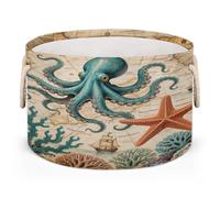Drekrid Large Storage Baskets, Vintage Octopus Ocean Nursery Organizer Bin Box with Handles, Round Collapsible Laundry Hamper for Toys, Blanket, Bedroom Living Room Home Decor, Gift Basket