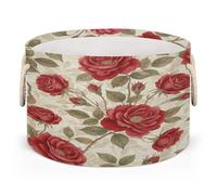 Drekrid Large Storage Baskets - Vintage Red Rose Nursery Organizer Bin Box with Handles, Round Collapsible Laundry Hamper for Toys, Blanket, Bedroom Living Room Home Decor, Gift Basket