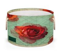 Drekrid Large Storage Baskets - Vintage Red Roses Nursery Organizer Bin Box with Handles, Round Collapsible Laundry Hamper for Toys, Blanket, Bedroom Living Room Home Decor, Gift Basket