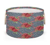 Drekrid Large Storage Baskets - Vintage Red Roses Nursery Round Organizer Bin Box with Handles, Collapsible Laundry Hamper for Kids Toys, Blanket, Bedroom Living Room Home Decor, Gift Basket