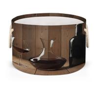 Drekrid Large Storage Baskets - Vintage Red Wine Glass Nursery Organizer Bin Box with Handles, Round Collapsible Laundry Hamper for Toys, Blanket, Bedroom Living Room Home Decor, Gift Basket