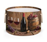 Drekrid Large Storage Baskets - Vintage Red Wine Nursery Organizer Bin Box with Handles, Round Collapsible Laundry Hamper for Toys, Blanket, Bedroom Living Room Home Decor, Gift Basket