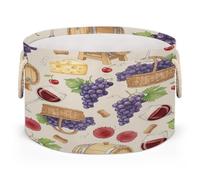 Drekrid Large Storage Baskets, Vintage Red Wine Nursery Organizer Bin Box with Handles, Round Collapsible Laundry Hamper for Toys, Blanket, Bedroom Living Room Home Decor, Gift Basket