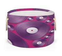 Drekrid Large Storage Baskets - Vinyl Record Nursery Organizer Bin Box with Handles, Round Collapsible Laundry Hamper for Toys, Blanket, Bedroom Living Room Home Decor, Gift Basket