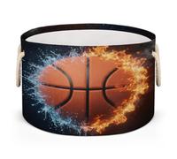 Drekrid Large Storage Baskets - Water Fire Basketball Nursery Organizer Bin Box with Handles Collapsible Round Laundry Hamper for Kids Toys Pet Blanket, Bedroom Living Room Home Decor Gift Basket