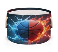 Drekrid Large Storage Baskets, Water Fire Basketball Nursery Organizer Bin Box with Handles, Round Collapsible Laundry Hamper for Toys, Blanket, Bedroom Living Room Home Decor, Gift Basket