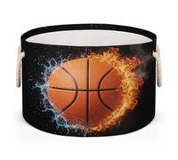 Drekrid Large Storage Baskets - Water Fire Basketball Nursery Organizer Bin Box with Handles, Round Collapsible Laundry Hamper for Toys, Blanket, Bedroom Living Room Home Decor, Gift Basket