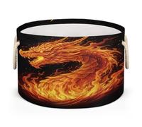 Drekrid Large Storage Baskets - Yellow Fire Dragon Nursery Organizer Bin Box with Handles Collapsible Round Laundry Hamper for Kids Toys Pet Blanket Bedroom Living Room Home Decor Gift Basket