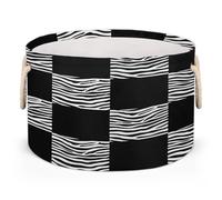 Drekrid Large Storage Baskets - Zebra Stripes Checkered Nursery Organizer Bin Box with Handles, Round Collapsible Laundry Hamper for Toys, Blanket, Bedroom Living Room Home Decor, Gift Basket