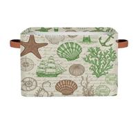 Drekrid Large Storage Bins - Green Vintage Nautical Collapsible Rectangle Shelf Closet Organizer Baskets for Kids Dirty Clothes, Toys, Nursery, Bedroom, Bathroom Home Decor Gift Basket