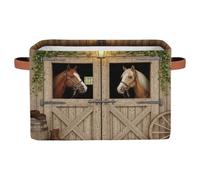 Drekrid Large Storage Bins - Horses Wooden Stable Doors Collapsible Rectangle Shelf Closet Organizer Baskets for Kids Dirty Clothes, Toys, Nursery, Bedroom, Bathroom Home Decor Gift Basket