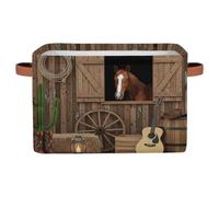 Drekrid Large Storage Bins - Western Rustic Horse Collapsible Rectangle Shelf Closet Organizer Baskets for Dirty Clothes, Kids Toys, Bathroom, Nursery, Bedroom Home Decor Gift Basket