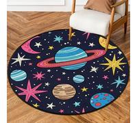 Drekrid Round Area Rug 160cm - Cartoon Cosmic Planet Washable Circle Indoor Floor No Slip Throw Rug Carpet for Living Room Bedroom Sofa Under Dining Table, Aesthetic Decor