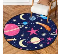 Drekrid Round Area Rug 160cm - Cartoon Planet Stars Washable Circle Indoor Floor No Slip Throw Rug Carpet for Living Room Bedroom Sofa Under Dining Table, Aesthetic Decor