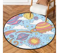 Drekrid Round Area Rug 90cm - Cartoon Planet Washable Circle Indoor Floor No Slip Throw Rug Carpet for Living Room Bedroom Sofa Under Dining Table, Aesthetic Decor