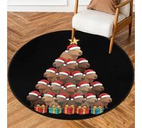 Drekrid Round Area Rugs 3Ft - Christmas Capybara Tree Washable Circle Indoor Floor No Slip Throw Rug Carpet for Bedroom Living Room Sofa Under Dining Table, Aesthetic Decor
