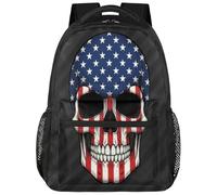 Drekrid School Backpack Travel Bag for Men & Women - American Flag Skull Lightweight Boys Girls Bookbag Daypack Fits 15.6 Inch Laptop for College Students, Middle High School, Teens