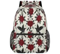 Drekrid School Backpack Travel Bag for Women & Men - Gothic Red Roses Ravens Lightweight Boys Girls Bookbag Daypack Fits 15.6 Inch Laptop for College Students, Middle High School, Teens