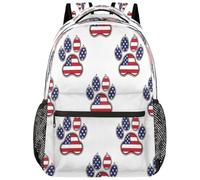 Drekrid School Backpack Travel Bag Lightweight Bookbag for Men Women | Paw Print American Flag Daypack, Boys Girls, Fits 15.6 Inch Laptop, College Students, Middle High School, Teens