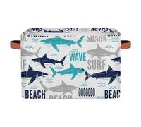 Drekrid Shark Ocean Theme Large Storage Bins - Collapsible Rectangle Shelf Closet Organizer Baskets for Dirty Clothes, Toys, Nursery, Bedroom, Bathroom Home Decor Gift Basket