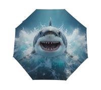 Drekrid Travel Umbrella for Rain - Shark Attack Ocean Windproof Automatic Reverse Folding Umbrellas for Women, Auto Open Close Small Cute Compact Kids Umbrella for Commute, Car, Backpack