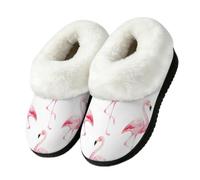 Drekrid Women's Fuzzy Memory Foam Slippers Soft Warm Plush House Shoes | Comfy Cozy Slip-On, Non-slip Rubber Sole, Closed Back, Indoor Outdoor - Watercolor Flamingo