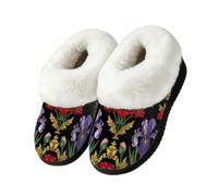 Drekrid Women's Fuzzy Memory Foam Slippers Soft Warm Plush House Shoes | Comfy Cozy Slip-On, Non-slip Rubber Sole, Closed Back, Winter Bedroom Indoor Outdoor - Iris Poppy Golden