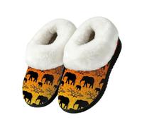 Drekrid Women's Fuzzy Memory Foam Slippers Soft Warm Plush House Shoes | Comfy Cozy Slip-On, Non-slip Rubber Sole, Closed Back, Indoor Outdoor - African Elephant