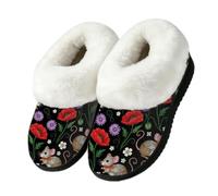 Drekrid Women's Fuzzy Memory Foam Slippers Soft Warm Plush House Shoes | Comfy Cozy Slip-On, Non-slip Rubber Sole, Closed Back, Winter Bedroom Indoor Outdoor - Mouse Poppy Floral