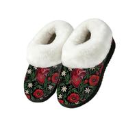 Drekrid Women's Fuzzy Memory Foam Slippers Soft Warm Plush House Shoes | Comfy Cozy Slip-On, Non-slip Rubber Sole, Closed Back, Winter Bedroom Indoor Outdoor - Heart Poppy