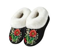 Drekrid Women's Fuzzy Memory Foam Slippers Soft Warm Plush House Shoes | Comfy Cozy Slip-On, Non-slip Rubber Sole, Closed Back, Winter Bedroom Indoor Outdoor - Poppy Flower Love