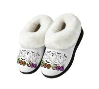 Drekrid Women's Fuzzy Memory Foam Slippers Soft Warm Plush House Shoes | Comfy Cozy Slip-On, Non-slip Rubber Sole, Closed Back, Winter Bedroom Indoor Outdoor - Ghosts Halloween