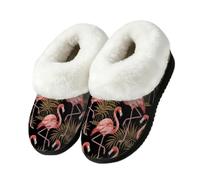 Drekrid Women's Fuzzy Memory Foam Slippers Warm Soft Plush House Shoes | Comfy Cozy Slip-On, Non-slip Rubber Sole, Closed Back, Winter Bedroom Indoor Outdoor - Flamingo Birdcage