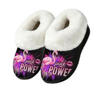 Drekrid Women's Fuzzy Memory Foam Slippers Warm Soft Plush House Shoes | Comfy Cozy Slip-On, Non-slip Rubber Sole, Closed Back, Winter Bedroom Indoor Outdoor - Flamingo