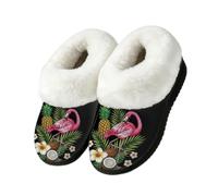 Drekrid Women's Fuzzy Memory Foam Slippers Warm Soft Plush House Shoes | Comfy Cozy Slip-On, Non-slip Rubber Sole, Closed Back, Winter Bedroom Indoor Outdoor - Flamingo Pineapple