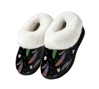 Drekrid Women's Fuzzy Memory Foam Slippers Warm Soft Plush House Shoes | Comfy Cozy Slip-On, Non-slip Rubber Sole, Closed Back, Winter Bedroom Indoor Outdoor - Dreamcatcher Feather