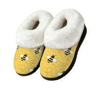 Drekrid Women's Slippers Fuzzy Memory Foam Soft Warm Plush House Shoes | Comfy Cozy Slip-On, Non-slip Rubber Sole, Closed Back, Indoor Outdoor - Bees Honeycomb