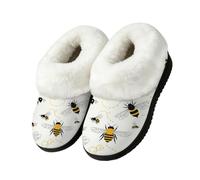 Drekrid Women's Slippers Fuzzy Memory Foam Soft Warm Plush House Shoes | Comfy Cozy Slip-On, Non-slip Rubber Sole, Closed Back, Indoor Outdoor, Bee Honeycomb