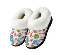 Drekrid Women's Slippers Fuzzy Memory Foam Soft Warm Plush House Shoes | Comfy Cozy Slip-On, Non-slip Rubber Sole, Closed Back, Indoor Outdoor, Beach Gnome Flamingo