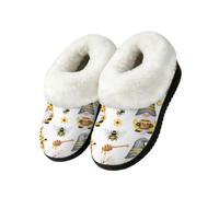 Drekrid Women's Slippers Fuzzy Memory Foam Soft Warm Plush House Shoes | Comfy Cozy Slip-On, Non-slip Rubber Sole, Closed Back, Indoor Outdoor - Bee Gnome Honeycomb
