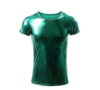 Drelaar Men's Crewneck Short Sleeve Metallic Faux Leather Muscle Undershirt T-Shirt Large Green